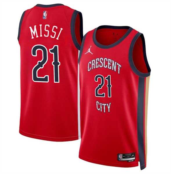 Mens New Orleans Pelicans #21 Yves Missi Red 2024 Draft Statement Edition Stitched Basketball Jersey Dzhi->new orleans pelicans->NBA Jersey